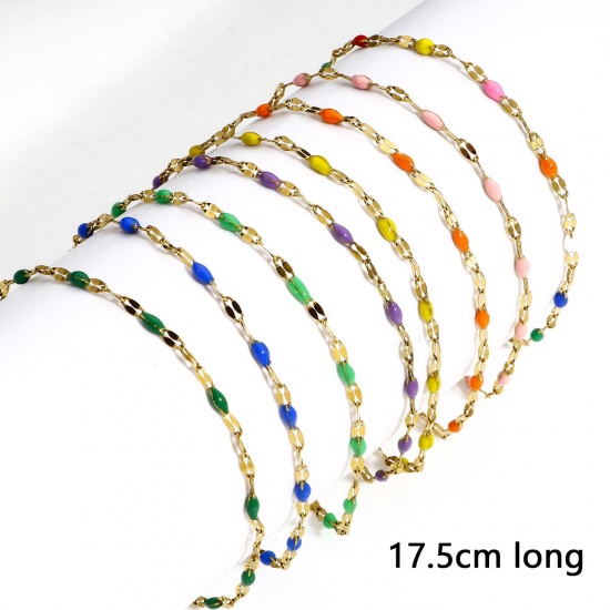 Picture of 304 Stainless Steel Lips Chain Bracelets Gold Plated Enamel 17.5cm(6 7/8") long