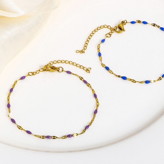 Picture of 304 Stainless Steel Lips Chain Bracelets Gold Plated Enamel 17.5cm(6 7/8") long