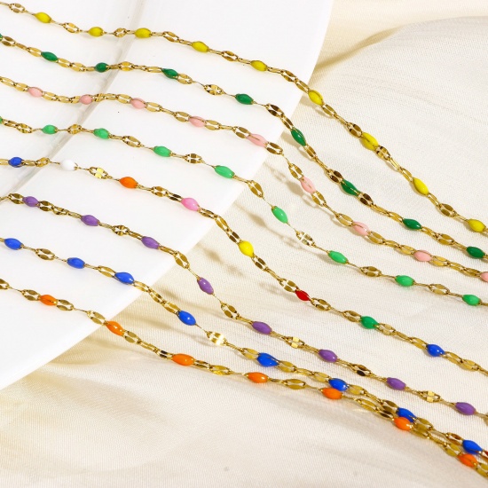 Picture of 304 Stainless Steel Lips Chain Bracelets Gold Plated Enamel 17.5cm(6 7/8") long