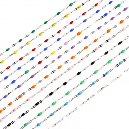 304 Stainless Steel Enamel Lips Chain For Handmade DIY Jewelry Making Findings Silver Tone 2mm