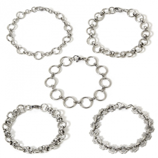 Picture of 304 Stainless Steel Handmade Link Chain Bracelets Silver Tone