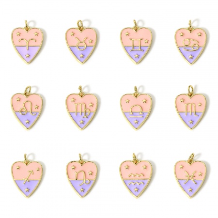 Brass Charms 18K Real Gold Plated Heart Constellation Enamel 22mm x 15mm
