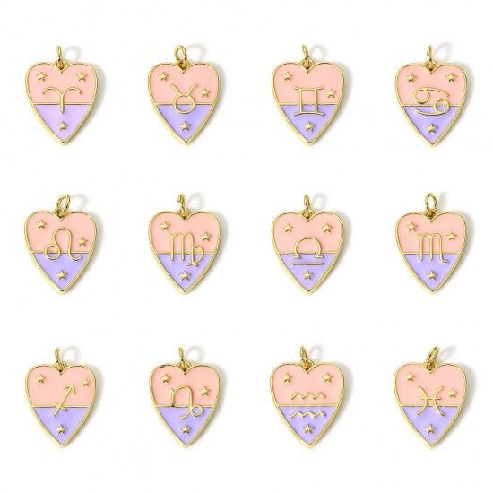 Immagine di 1 Pz Ottone Charms Cuore 18K Vero Oro Placcato Costellazione Smalto 22mm x 15mm