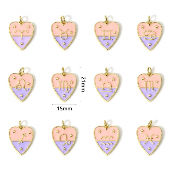 Immagine di 1 Pz Ottone Charms Cuore 18K Vero Oro Placcato Costellazione Smalto 22mm x 15mm