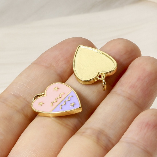 Immagine di 1 Pz Ottone Charms Cuore 18K Vero Oro Placcato Costellazione Smalto 22mm x 15mm