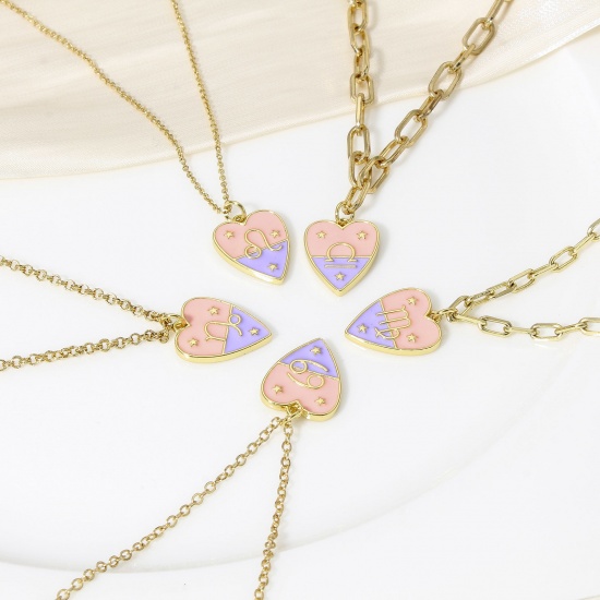 Immagine di 1 Pz Ottone Charms Cuore 18K Vero Oro Placcato Costellazione Smalto 22mm x 15mm