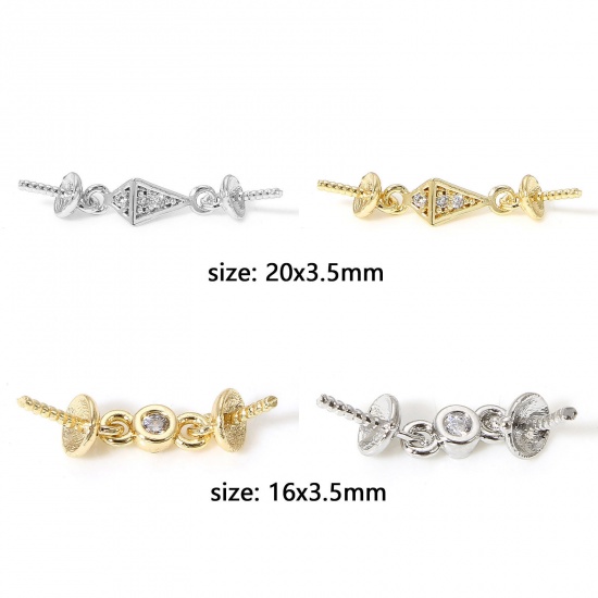 Picture of Brass Micro Pave Pearl Pendant Connector Bail Pin Cap Real Gold Plated Clear Cubic Zirconia                                                                                                                                                                   