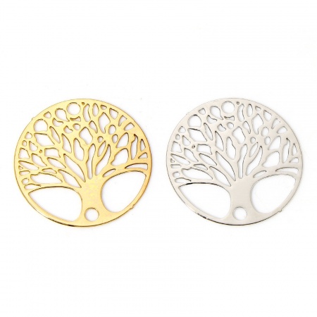 Iron Based Alloy Filigree Stamping Connectors Charms Pendants Multicolor Round Tree of Life Hollow 20mm Dia.