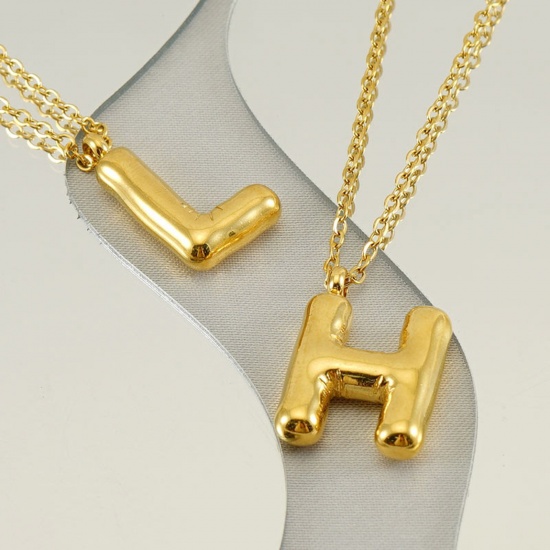 Picture of Eco-friendly Vacuum Plating Sweet & Cute Stylish 18K Real Gold Plated 304 Stainless Steel Link Cable Chain Initial Alphabet/ Capital Letter Message " A-Z " Pendant Necklace For Women Mother's Day