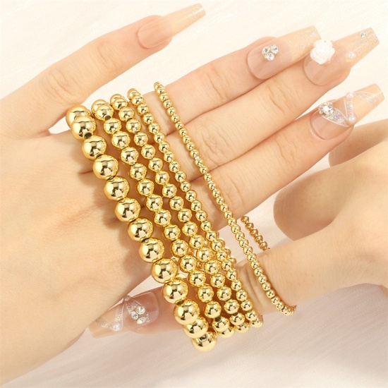 Picture of Eco-friendly Vacuum Plating Simple & Casual Stacking 18K Real Gold Plated Copper Elastic Dainty Bracelets Delicate Bracelets Beaded Bracelet Unisex Party 16cm(6 2/8") - 18cm(7 1/8") long