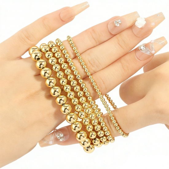 Imagen de Al Por Mayor Elástico Latón Pulseras de Cuentas, 18K Oro Real Chapado Enchapado al Vacío Ecológico, Stacking Sencillo & Casual Regalo Suministro de Joyería 1 Unidad
