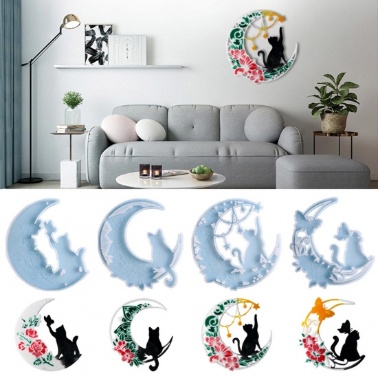 Immagine di 1 Piece Silicone Resin Mold For Home Decoration DIY Making Cat Animal Moon White