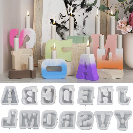 Picture of 1 Piece Silicone Resin Mold For Candle Soap DIY Making Capital Alphabet/ Letter White