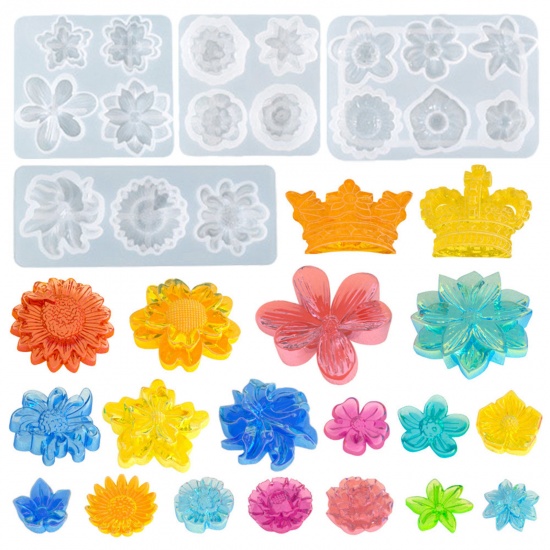 Imagen de 1 Piece Silicone Resin Mold For Keychain Necklace Earring Pendant Jewelry DIY Making Flower 3D White