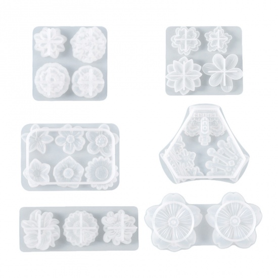 Picture of 1 Piece Silicone Resin Mold For Keychain Necklace Earring Pendant Jewelry DIY Making Flower 3D White
