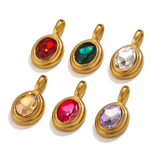 1 個 304ステンレス鋼 チャーム 楕円形 18Kゴールドメッキ 13mm x 23mm の画像