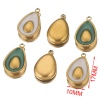 Bild von 1 Stück 304 Edelstahl Charms Avocado 18K Gold plattiert Emaille 10mm x 17mm