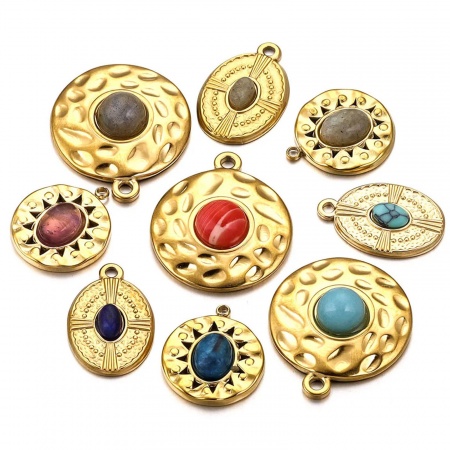 Immagine di 1 Pz 304 Acciaio Inossidabile & Pietra Stile Bohemien Charms Geometrica Placcato Oro 18K