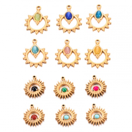 304 Stainless Steel & Stone Charms 18K Gold Color Hollow 304 Stainless Steel & Stone Charms 18K Gold Color Hollow
