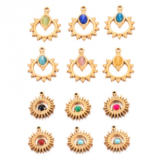 Bild von 1 Stück 304 Edelstahl & Stein Charms 18K Gold Hohl