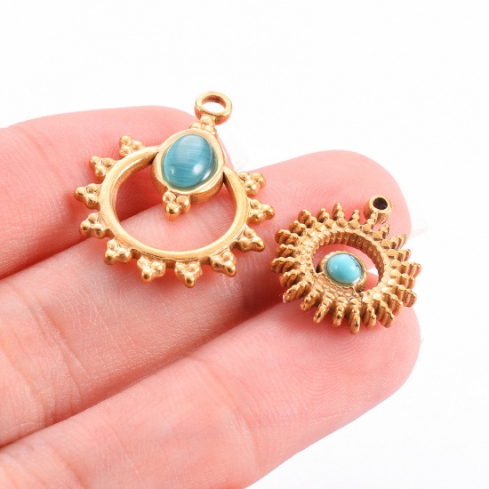 Bild von 1 Stück 304 Edelstahl & Stein Charms 18K Gold Hohl