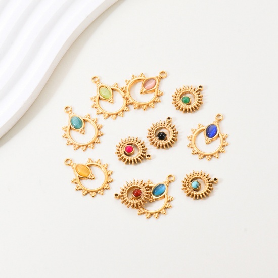 Bild von 1 Stück 304 Edelstahl & Stein Charms 18K Gold Hohl