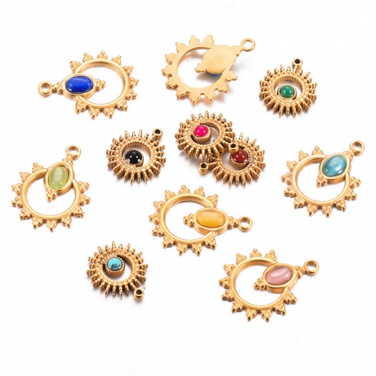 Bild von 1 Stück 304 Edelstahl & Stein Charms 18K Gold Hohl