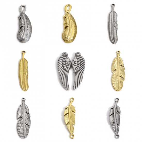 Picture of 304 Stainless Steel Pendants Multicolor Feather Wing