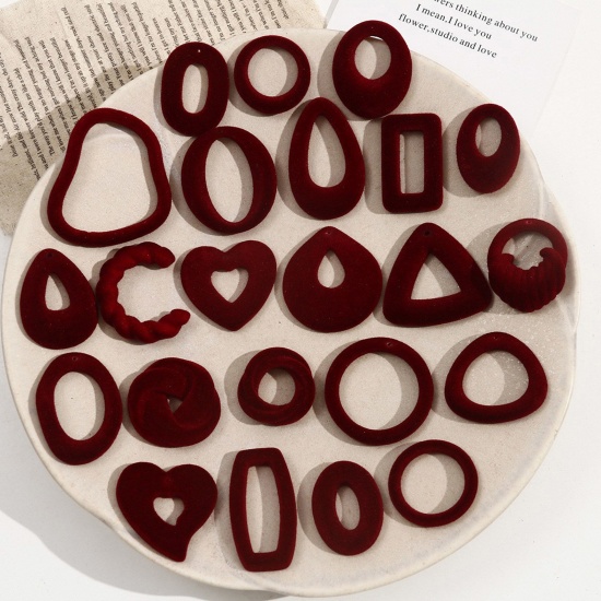 Immagine di 2 Pz Acrilato Geometrico Ciondoli Colore di Vino Rosso Floccaggio