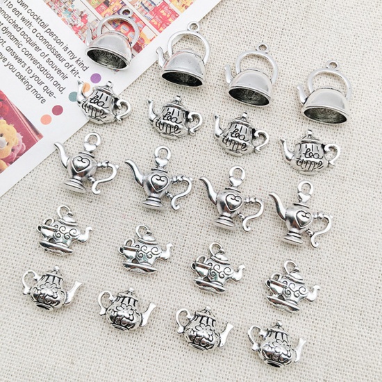 Picture of Zinc Based Alloy Charms Antique Silver Color Teapot 3D