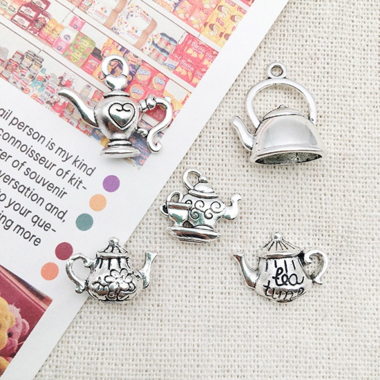 Picture of Zinc Based Alloy Charms Antique Silver Color Teapot 3D