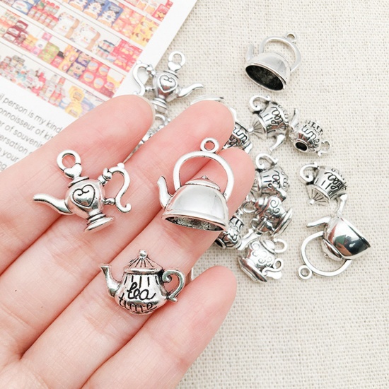 Picture of Zinc Based Alloy Charms Antique Silver Color Teapot 3D