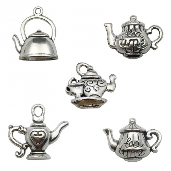 Picture of Zinc Based Alloy Charms Antique Silver Color Teapot 3D