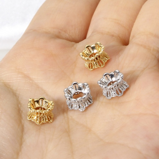 Image de 5 Pcs Perles d'Espacement Accessories pour DIY Fabrication de Bijoux de Bracelet Romantique en Laiton Plaqué Or Véritable Couronne Dentelle Creux