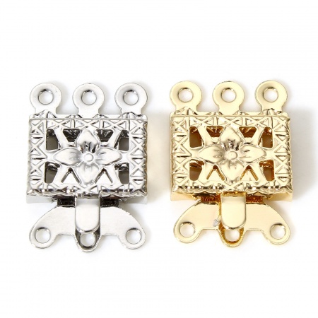 Brass Pinch Clasp Rectangle Real Gold Plated Hollow