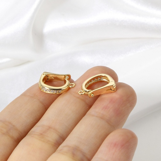 Picture of Brass Simple Hoop Earrings For DIY Jewelry Making Accessories Real Gold Plated Clear Cubic Zirconia                                                                                                                                                           