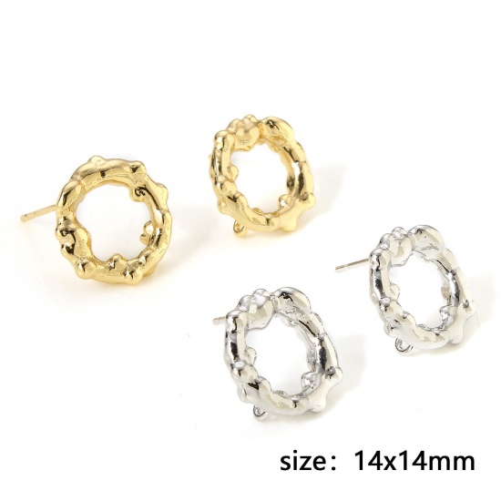 Picture of Brass Simple Ear Post Stud Earring With Loop Connector Accessories Real Gold Plated Circle Ring                                                                                                                                                               