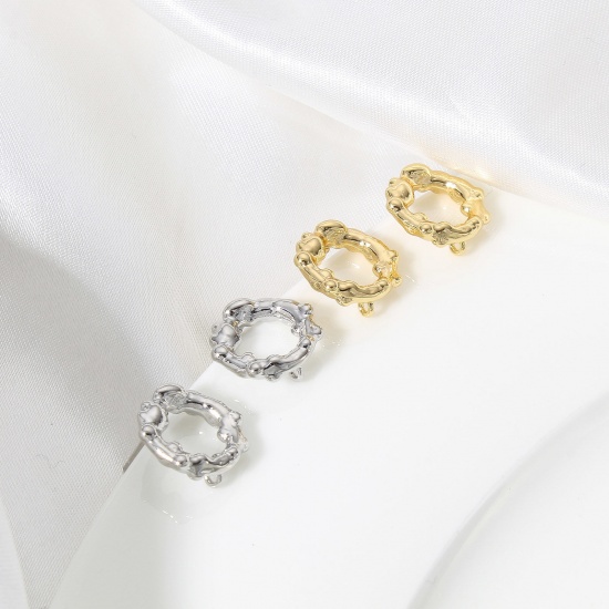 Picture of Brass Simple Ear Post Stud Earring With Loop Connector Accessories Real Gold Plated Circle Ring                                                                                                                                                               