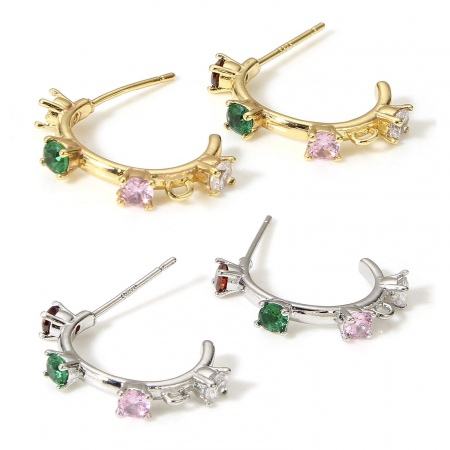 Brass Simple Ear Post Stud Earring With Loop Connector Accessories Real Gold Plated C Shape Multicolour Cubic Zirconia Brass Simple Ear Post Stud Earring With Loop Connector Accessories Real Gold Plated C Shape Multicolour Cubic Zirconia