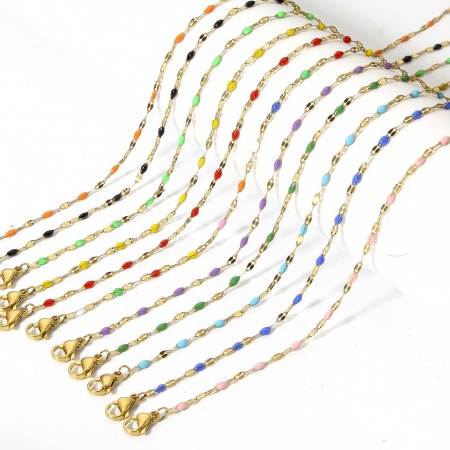 1 Strang 304 Edelstahl Lippen geformte Kette Halskette Vergoldet Emaille 45.5cm lang, Kettengröße: 2mm