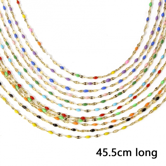 Imagen de 1 Unidad 304 Acero Inoxidable Cadena de Labios Collares Chapado en Oro Esmalte 45.5cm longitud, Cadena: 2mm
