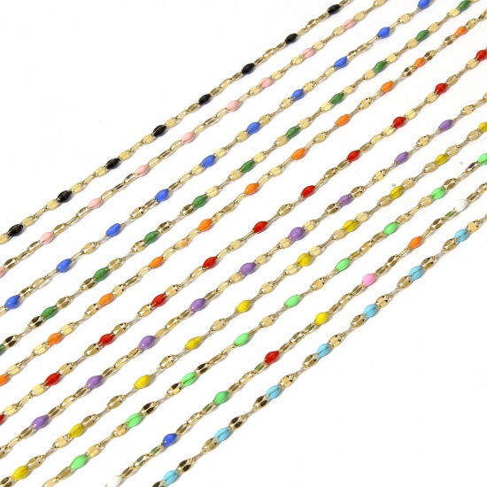 Imagen de 1 Unidad 304 Acero Inoxidable Cadena de Labios Collares Chapado en Oro Esmalte 45.5cm longitud, Cadena: 2mm