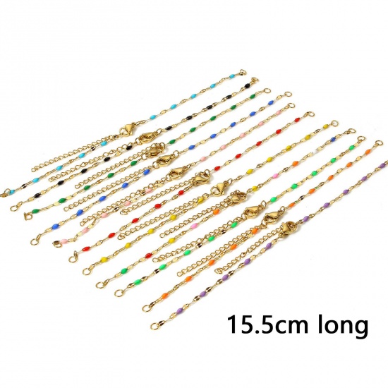 Picture of 304 Stainless Steel Lips Chain Semi-finished Bracelets For DIY Handmade Jewelry Making Gold Plated Enamel 15.5cm(6 1/8") long