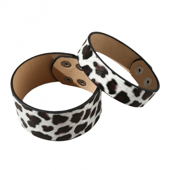 Picture of PU Leather & Zinc Based Alloy Couple Bracelets Black & White Leopard Print