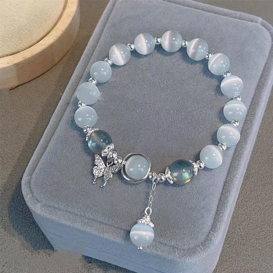 Bild von 1 Strang Muranoglas Ins Stil Charm-Armbänder Silberfarbe Stern Schmetterling Imitierte Katzenauge