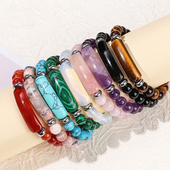Image de 1 Pièce Bracelets Raffinés Bracelets Délicats Bracelet de Perles Style Bohème en Pierre Multicolore Tube Courbé Elastique