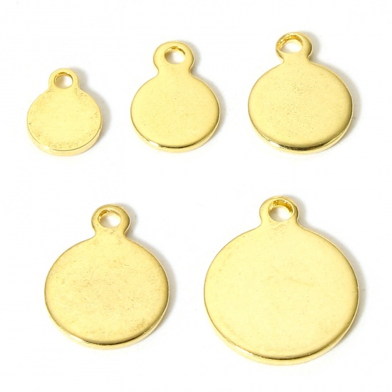 Picture of 304 Stainless Steel Blank Stamping Tags Charms Round Gold Plated Roller Burnishing