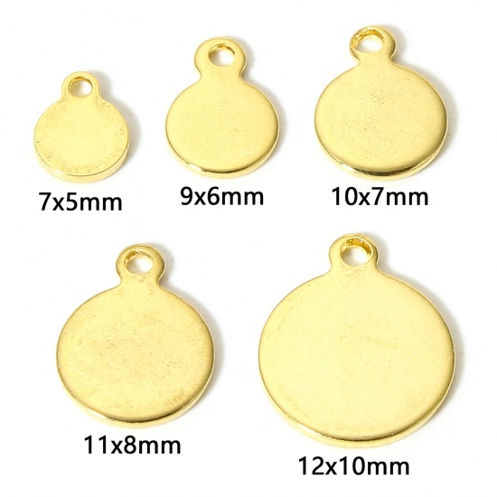 Immagine di 10 Pz 304 Acciaio Inossidabile Etichette di Stampaggio Vuote Charms Tondo Oro Placcato Brunitura a Rulli