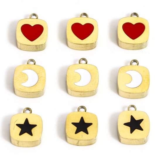 Picture of Eco-friendly 304 Stainless Steel Stylish Charms Gold Plated Square Heart Enamel