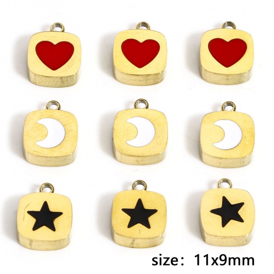 Picture of Eco-friendly 304 Stainless Steel Stylish Charms Gold Plated Square Heart Enamel